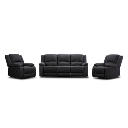 Captain 3 Seater Lounge with 2 Single Recliner Rhino Suede Set- Jet