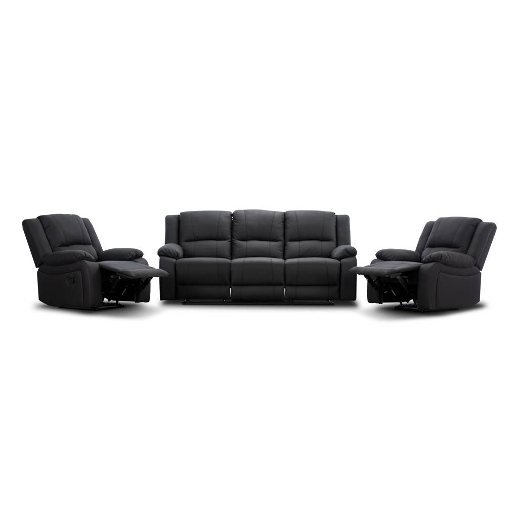 Captain 3 Seater Lounge with 2 Single Recliner Rhino Suede Set- Jet