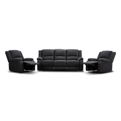 Captain 3 Seater Lounge with 2 Single Recliner Rhino Suede Set- Jet