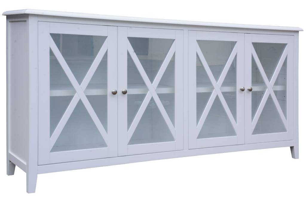 Hampton Acacia Timber 180cm 4 Drawer Glass Buffet-White