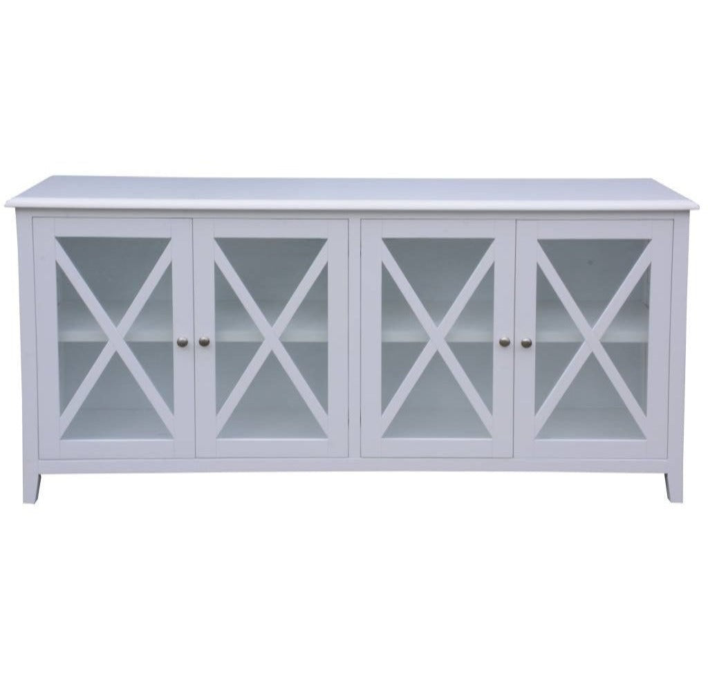 Hampton Acacia Timber 180cm 4 Drawer Glass Buffet-White