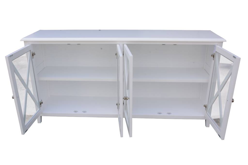 Hampton Acacia Timber 180cm 4 Drawer Glass Buffet-White
