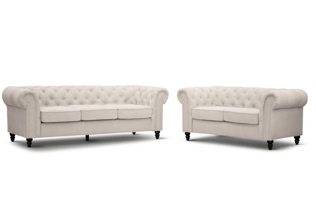 Taegon Royal Chesterfield 3+2 Seater Fabric Sofa- Beige