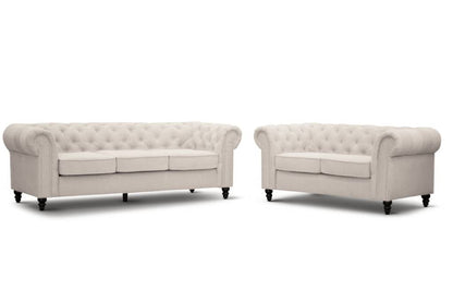 Taegon Royal Chesterfield 3+2 Seater Fabric Sofa- Beige