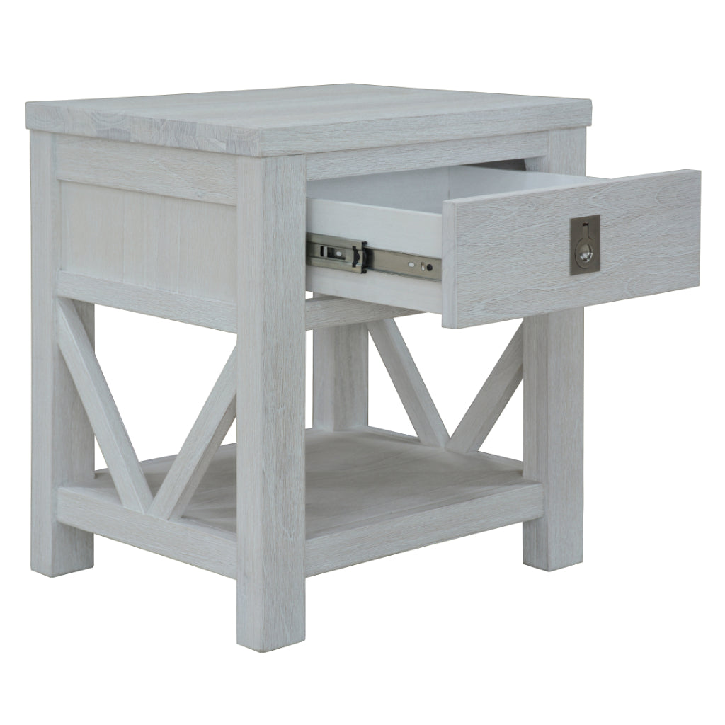 ATLANTIC 1 Drawer Bedside Table White Wash