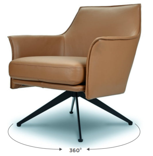 Baril Leather Swivel Arm Chair Mid Brown