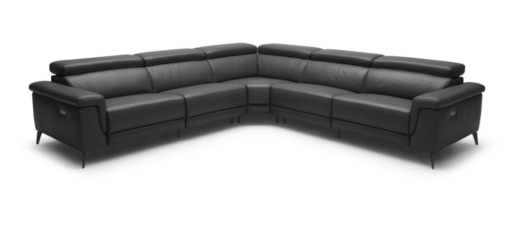 Harper Corner Modular Electric Recliner Leather Lounge- Black