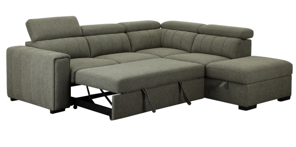 Odelia Fabric 2S W/Sofa Bed RHF Chaise & Ottoman -Green