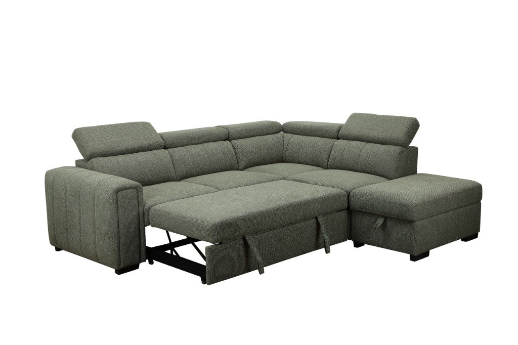 Odelia Fabric 2S W/Sofa Bed RHF Chaise & Ottoman -Green
