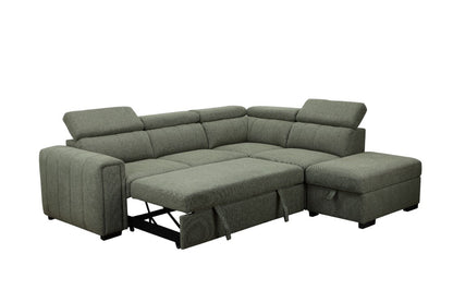 Odelia Fabric 2S W/Sofa Bed RHF Chaise & Ottoman -Green