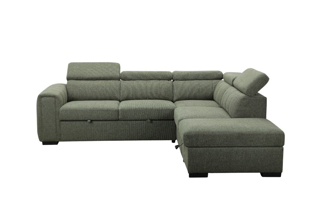 Odelia Fabric 2S W/Sofa Bed RHF Chaise & Ottoman -Green