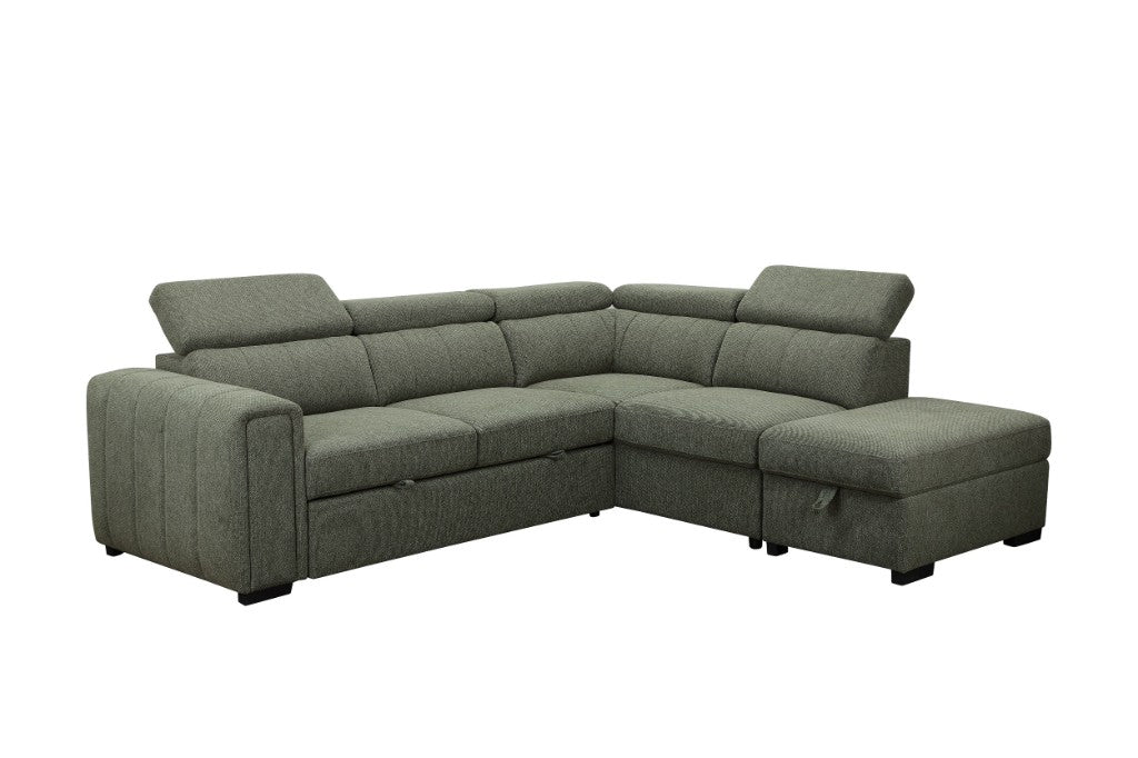Odelia Fabric 2S W/Sofa Bed RHF Chaise & Ottoman -Green