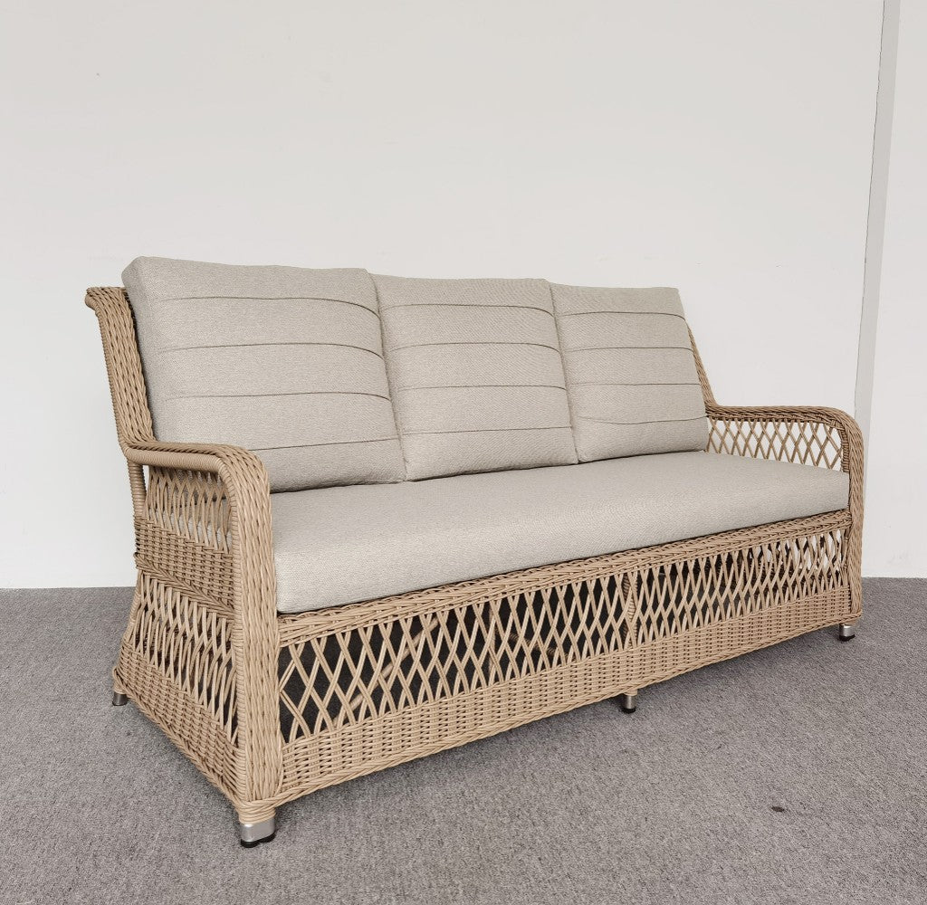 Corfu Outdoor  5PC Dining Table 3+1+1 Seater Sofa Set -Natural /Stone
