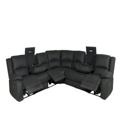 Captain 7 Seater Corner Modular Rhino Suede Electric Recliner Lounge Jet