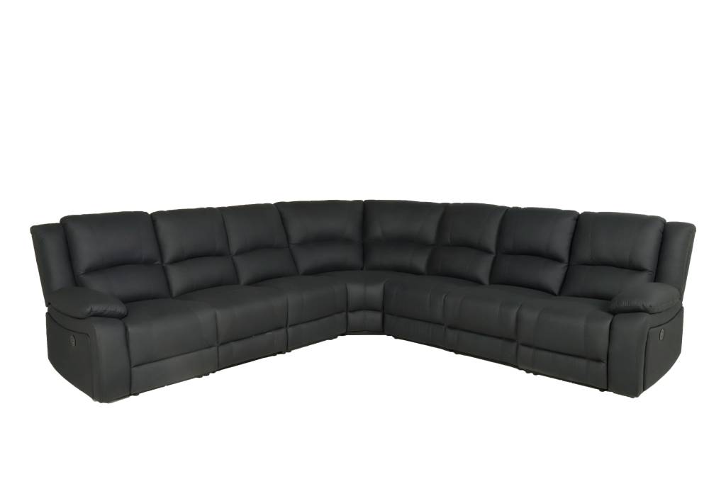 Captain 7 Seater Corner Modular Rhino Suede Electric Recliner Lounge Jet